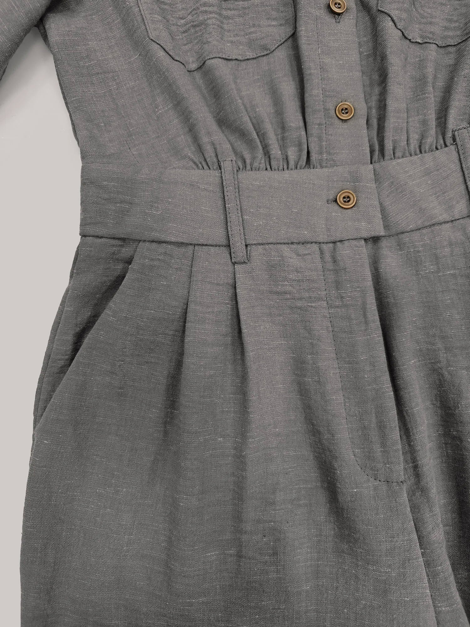 Polyester-Linen Utility Jumpsuit With Double Belt — Slate Gray | KIMLUD
