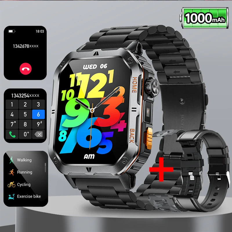 2025 New Military Outdoor 1000 mAh Battery Smart Watch Men GPS Sports Heart Rate IP68 Waterproof BT Calling Smartwatch Man xiaom