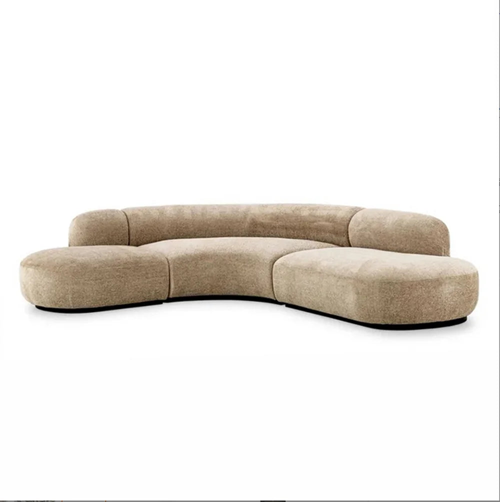 Luxurious Velvet Curved S-Shaped Sofas — Beige | KIMLUD