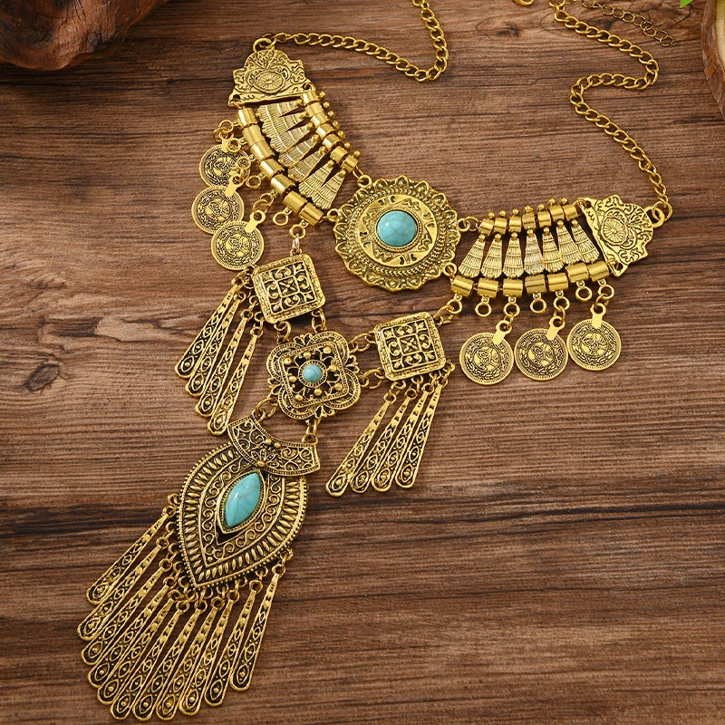 Necklace – Exaggerated Coin Wing Tassel Pendant – Zinc Alloy | KIMLUD