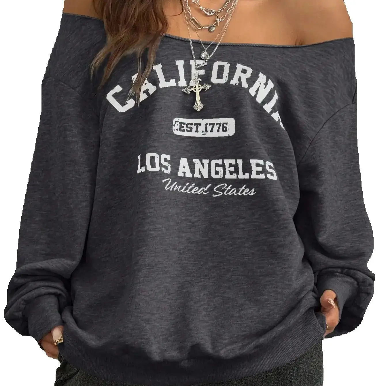 Single Shoulder Knit Top - Loose Long Sleeve - Grey | KIMLUD