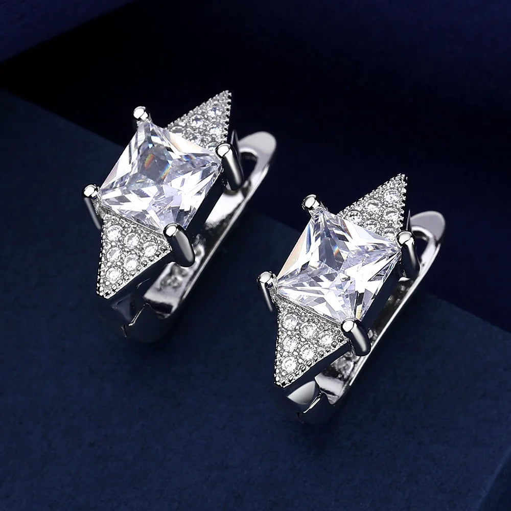 Silver-Toned Copper Oval Zircon Halo Stud Earrings — Sapphire Blue | KIMLUD
