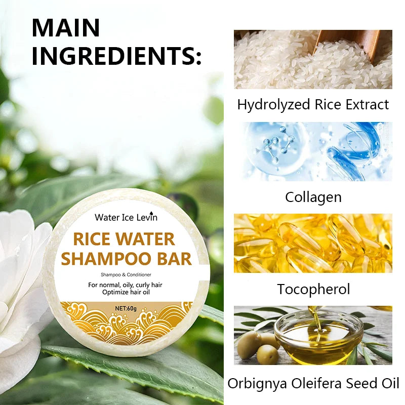 Rice Water Shampoo Bar Oil Free Conditioning With Protein Nourishing Anti-Loss Hair Growth — Ivory | KIMLUD