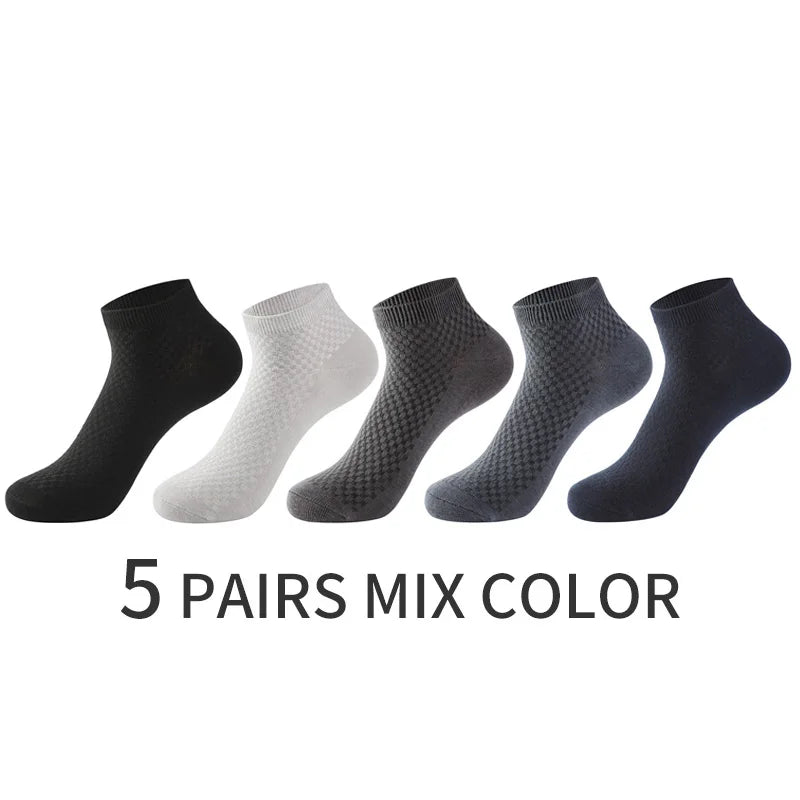Bamboo Fiber Crew Socks Breathable 5 Pack — Black | KIMLUD