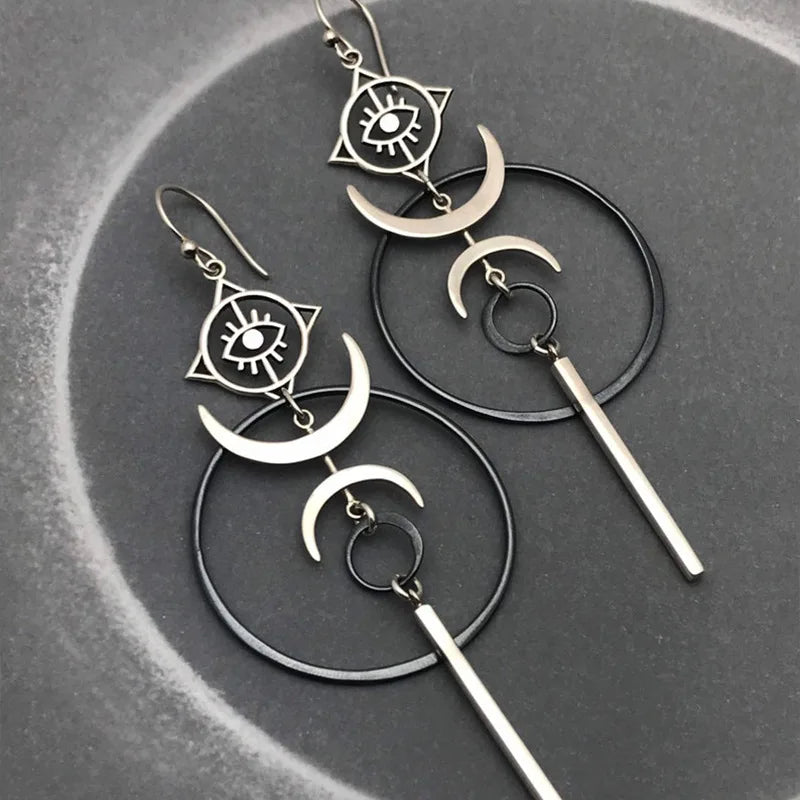 Zinc Alloy Drop Earrings Vintage Moon — Silver | KIMLUD