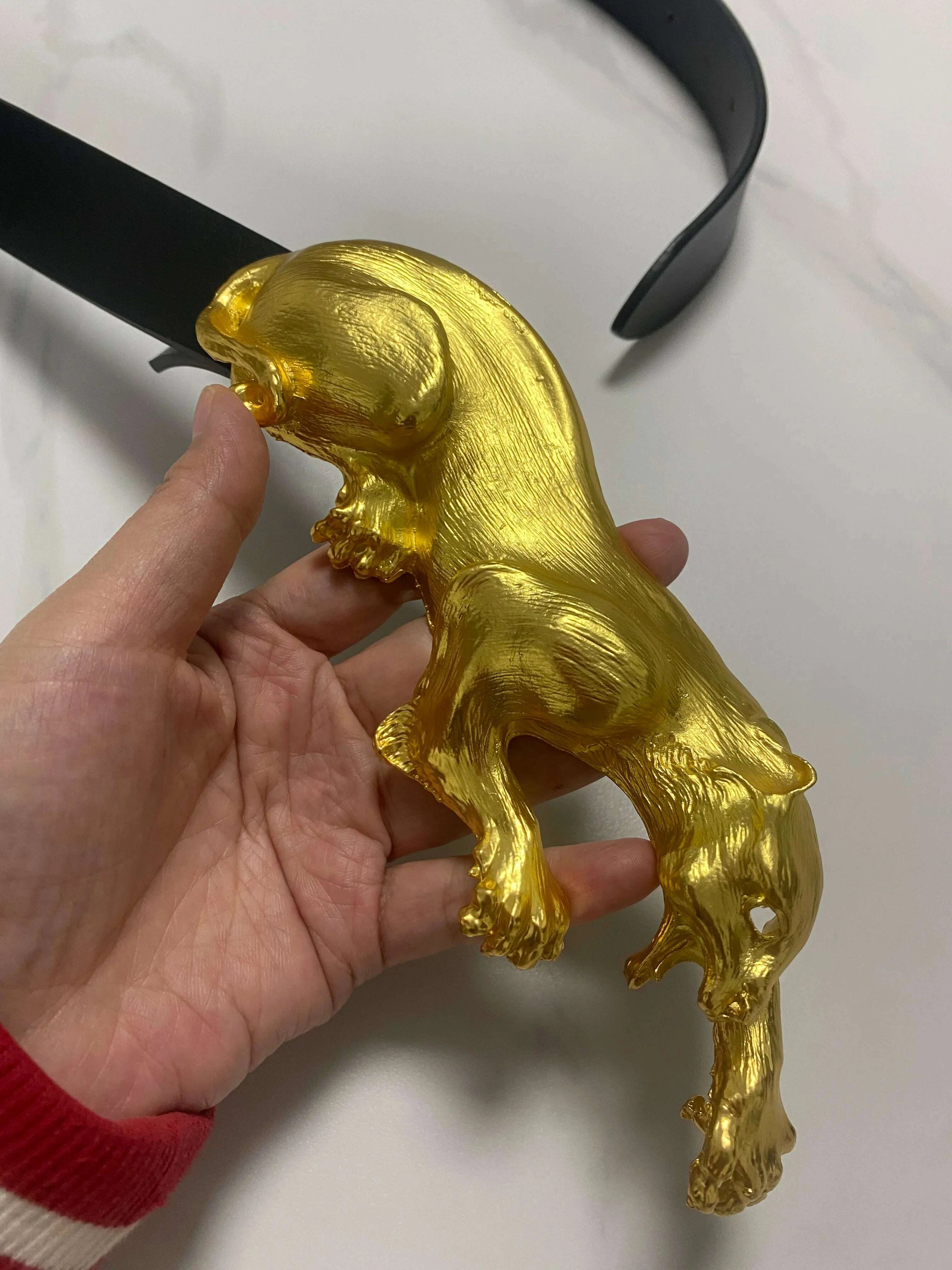 KIMLUD, Women's Fashion Black Genuine Leather Gold Leopard corset Female Cummerbund Coat Waistband Dress Decration Wide Belt J005, KIMLUD Womens Clothes