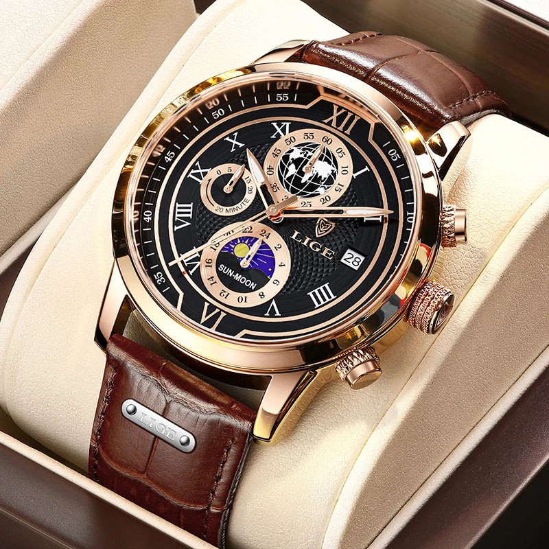 LIGE Luxury Mens Watches Waterproof Luminous Quartz Watch For Men Business Fashion Casual Man Date Chronograph Relogio Masculino