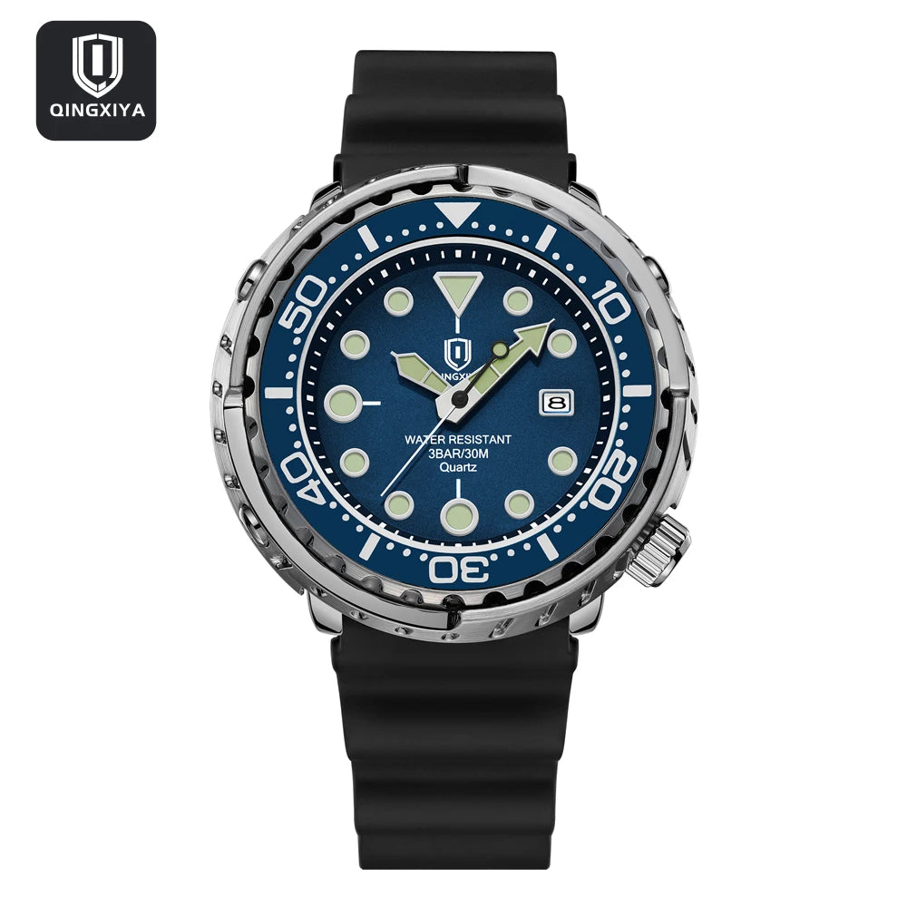 Silicone Strap Sports Wristwatch Luminous Hands Date Window — Midnight Black | KIMLUD