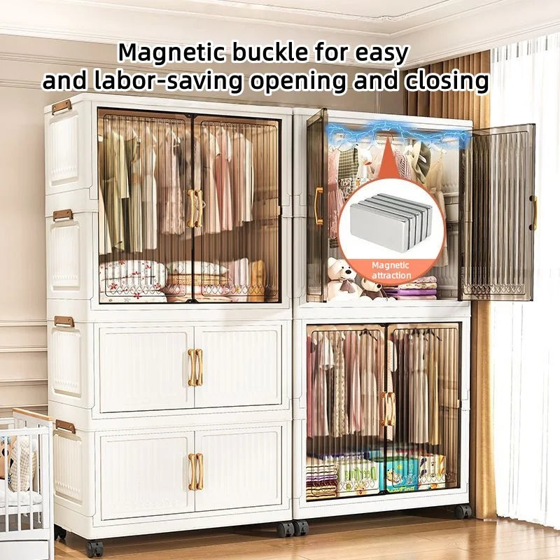 80cm no-installation folding storage cabinet, bedroom children's wardrobe, multi-layer storage box with wheels