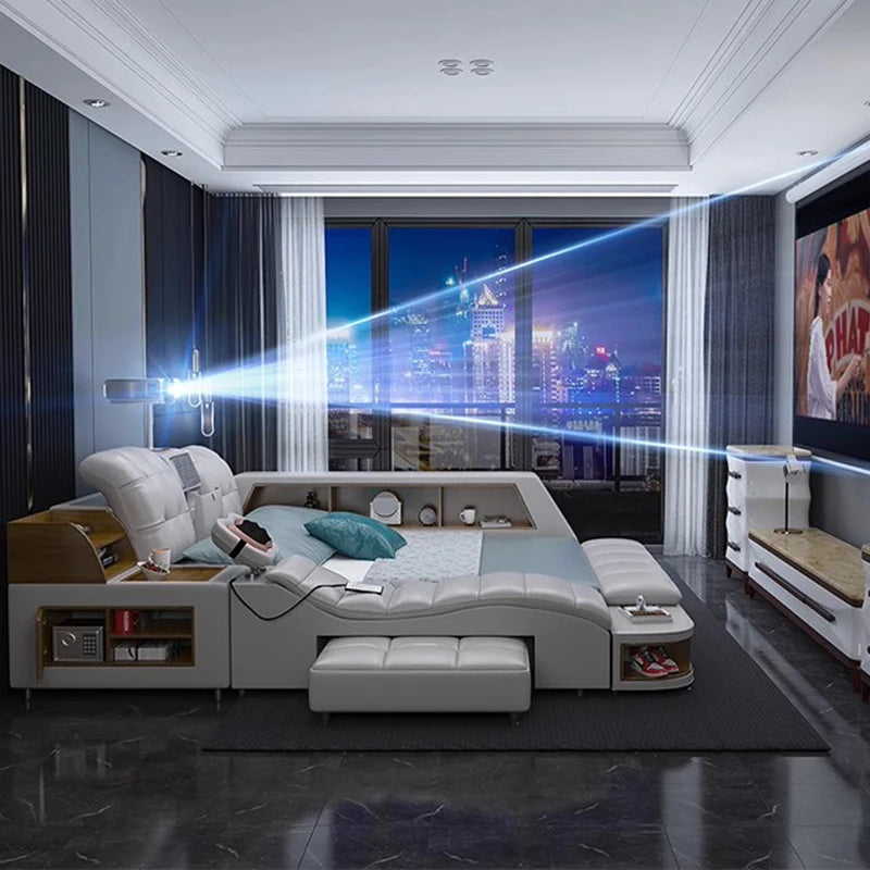 Massage Smart Bed Luxury Double Bedroom King Size Design Sleeping Massage Bed Wooden Simple Letto Matrimoniale Hotel Furniture