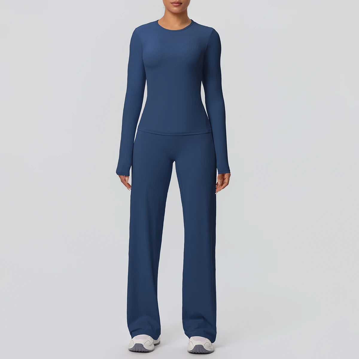 Yoga Set – Slim Long Sleeve Top and Wide Leg Pants – Nylon Elastane | KIMLUD