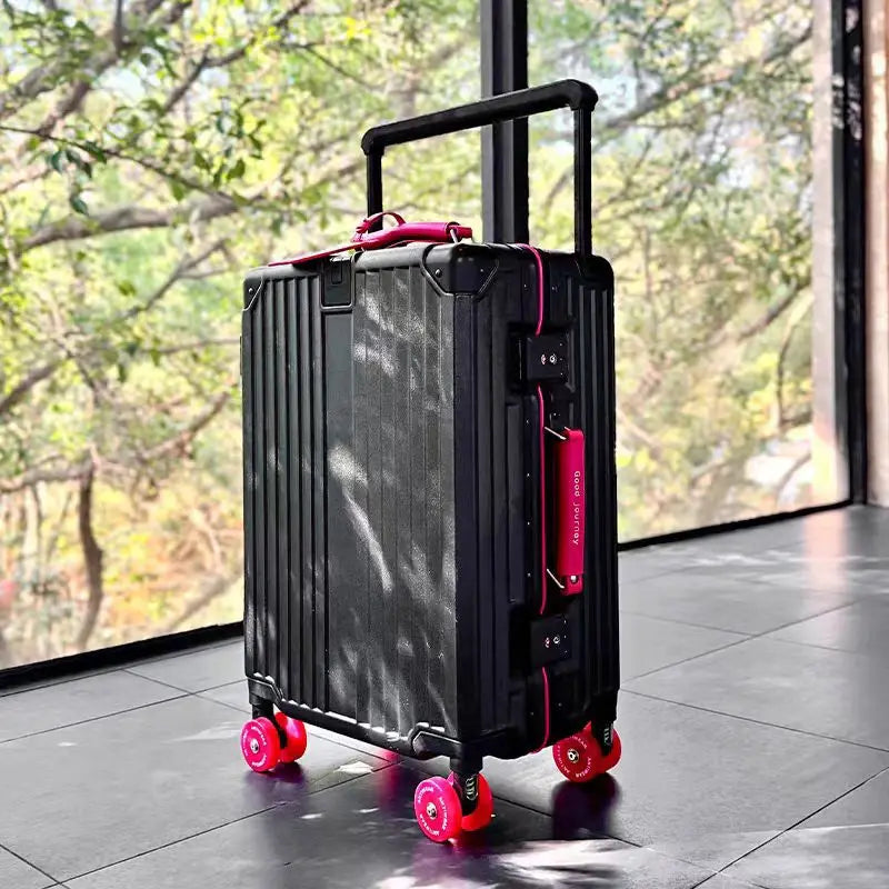 Wide-Handle Travel Suitcase With Cup Holder — Black | KIMLUD
