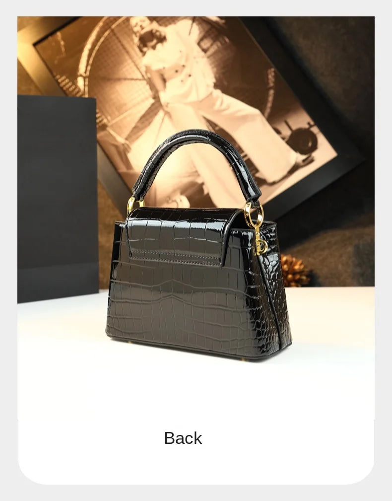 Crocodile Pattern Leather Shoulder Bag Small — Black | KIMLUD