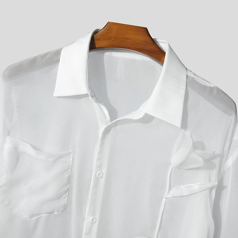 Mesh Patchwork Shirt Oversized Unisex — White | KIMLUD