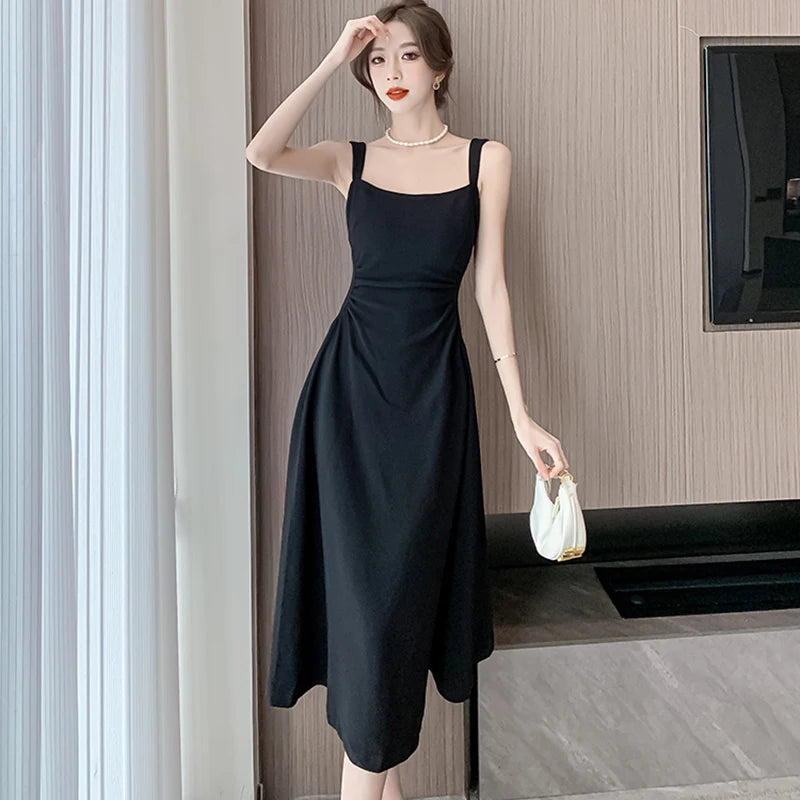 Square-Collar Bodycon Midi Dress Long — White | KIMLUD