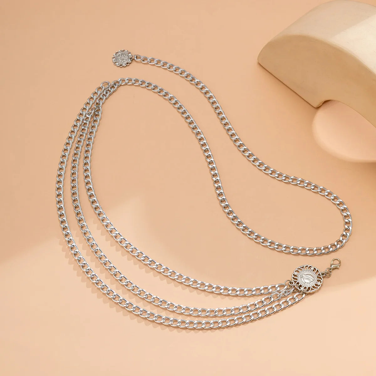 Metal Punk Hip Hop Waist Chain Multilayer With Long Tassel Coin Pendant — Silver | KIMLUD