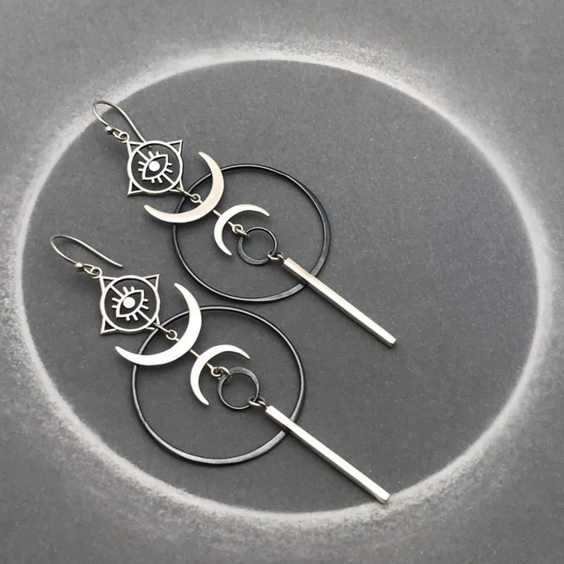 Zinc Alloy Drop Earrings Vintage Moon — Silver | KIMLUD