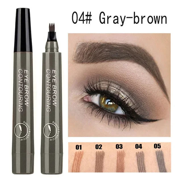 4 Forks 3D Liquid Eyebrow Pencil With Hair-Like Strokes Waterproof Anti-Sweat Non-Fading — Deep Brown | KIMLUD