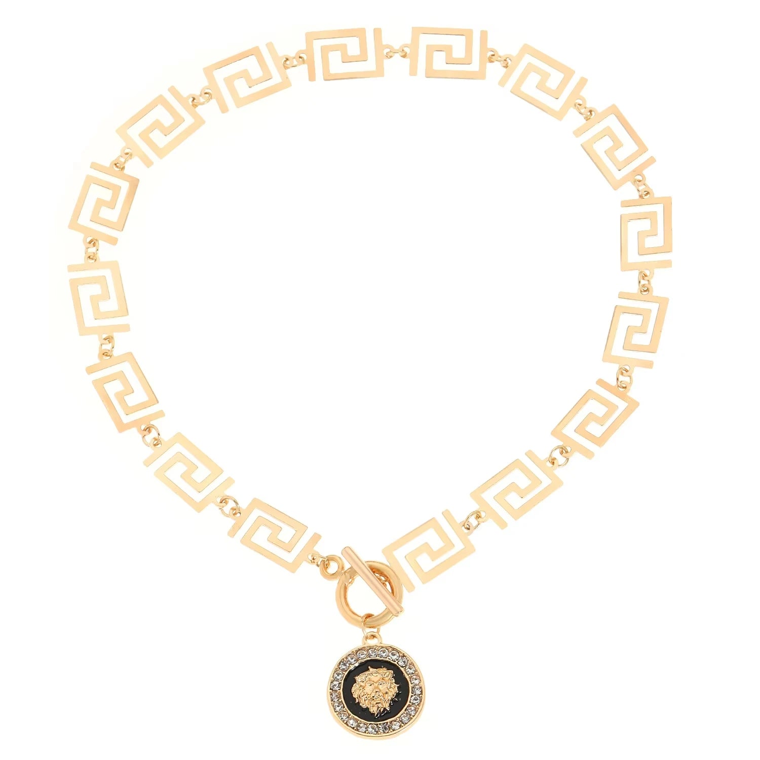 Metal Lion Head Necklace Earrings Set — Gold | KIMLUD