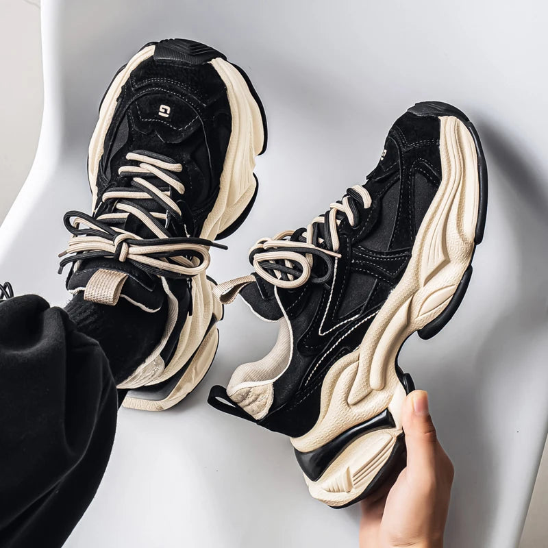 Lacing up Men's and Women's Couple Sport Shoes 2025 Thick Sole Luxury Design Casual Retro Dirty Casual Sneakers Breathable Upper