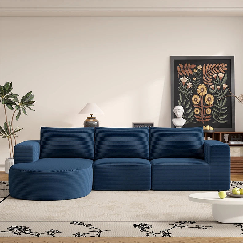 Corduroy Two-Seater Sofa With Italian Minimalist Lines And Subtle Depth — Blue | KIMLUD
