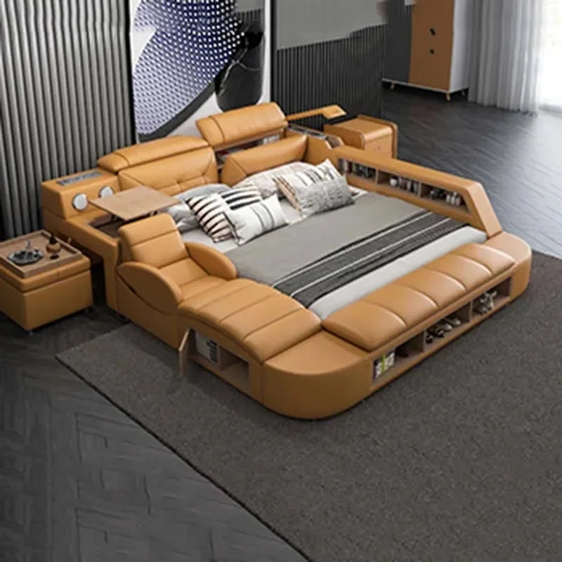 Adjustable Electric Double Bed Frame with Massager - Modern Multifunctional King Size Furniture Set