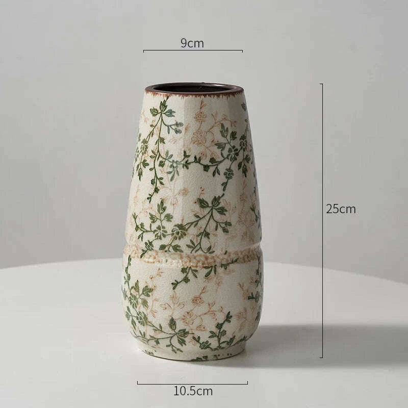 KIMLUD, New Chinese pastoral green retro ceramic vase flower arrangement hydroponics living room dining table creative ornament, KIMLUD Womens Clothes