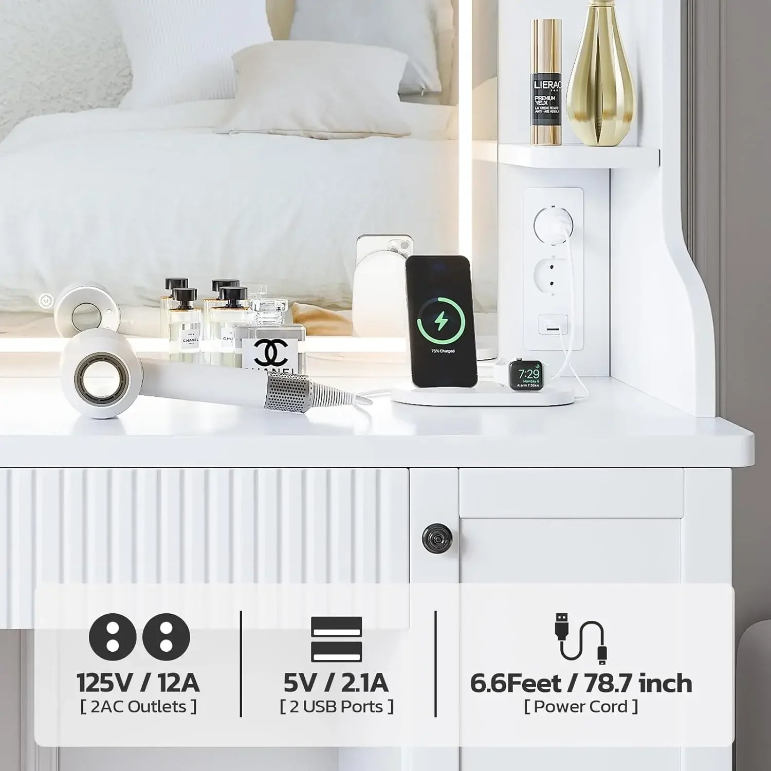 A Power Strip LED Makeup Table Vanity Desk Cabinets Bedroom Dressing Table With Mirror And Lights