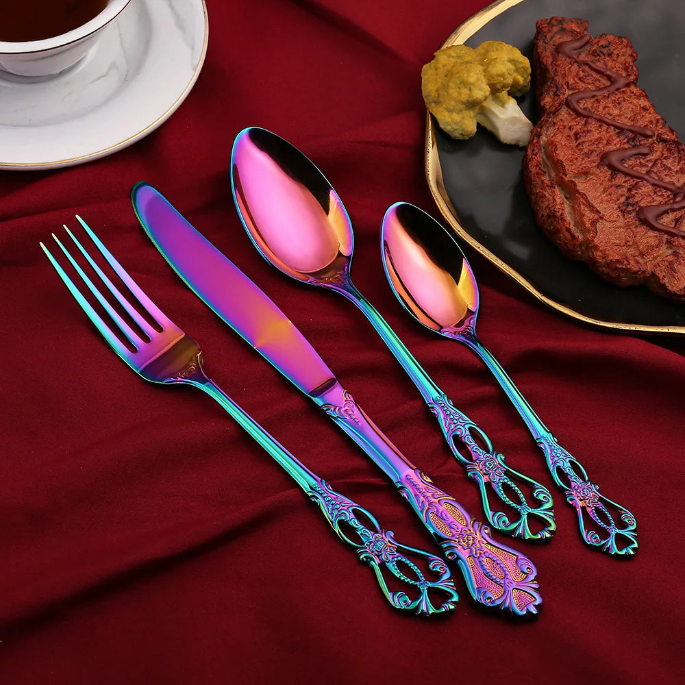 Gold-Plated Stainless Steel Cutlery Set Royal European Spoon Fork Collection — Golden | KIMLUD