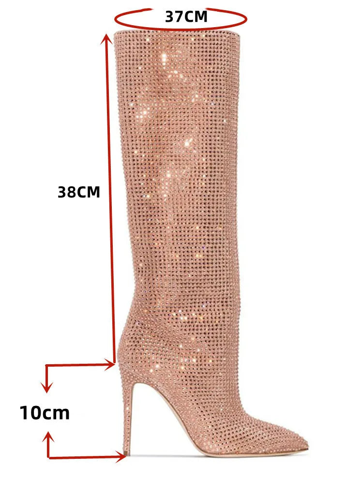 2025Women's New European and American Fashion Show Starry Sky High-heeled Rhinestone Pointed Nightclub Four Seasons Boots