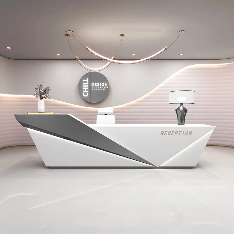 Sculpted Marble Reception Desk With Integrated Storage — Charcoal | KIMLUD