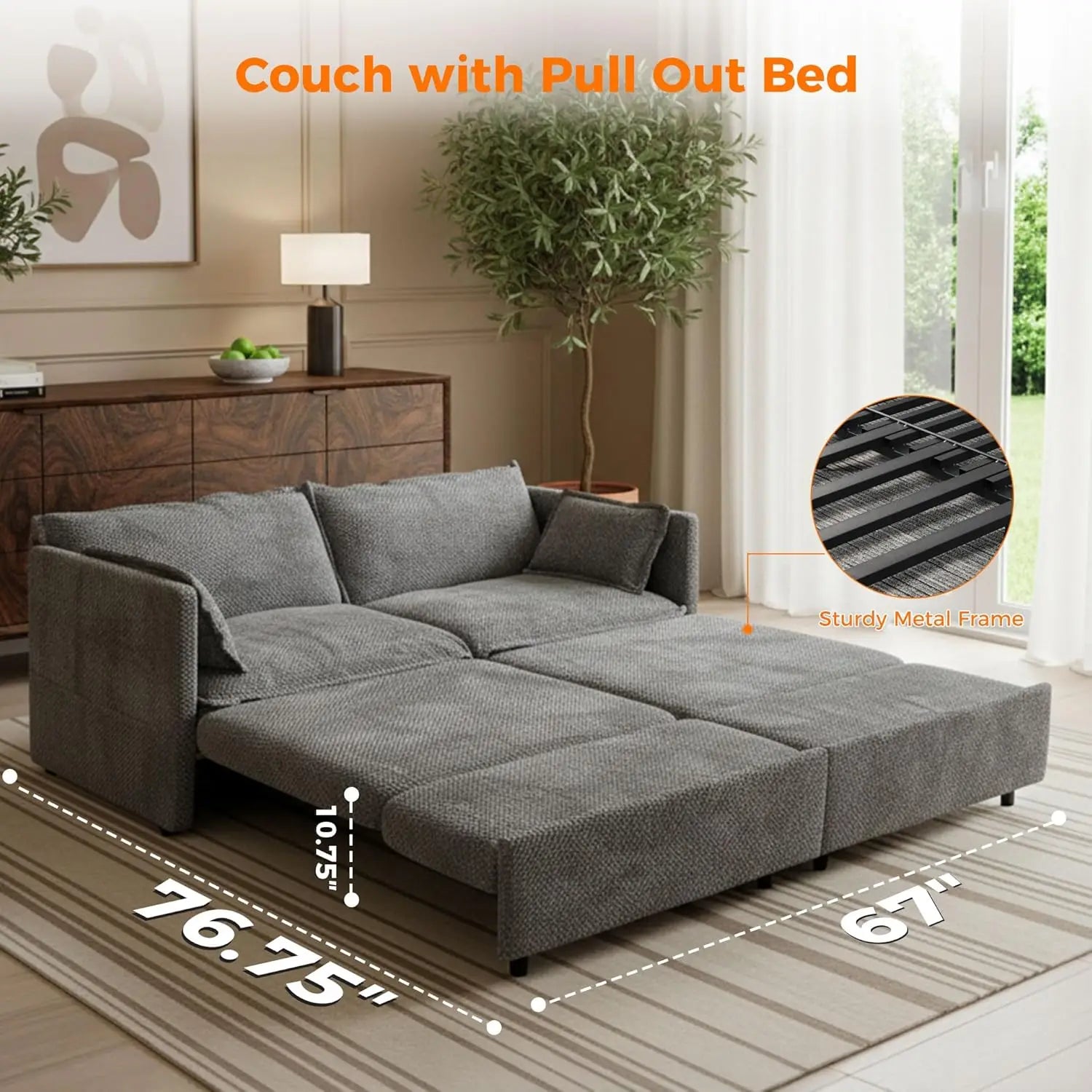 Corduroy Convertible Sofa Bed 3-in-1 — Grey | KIMLUD