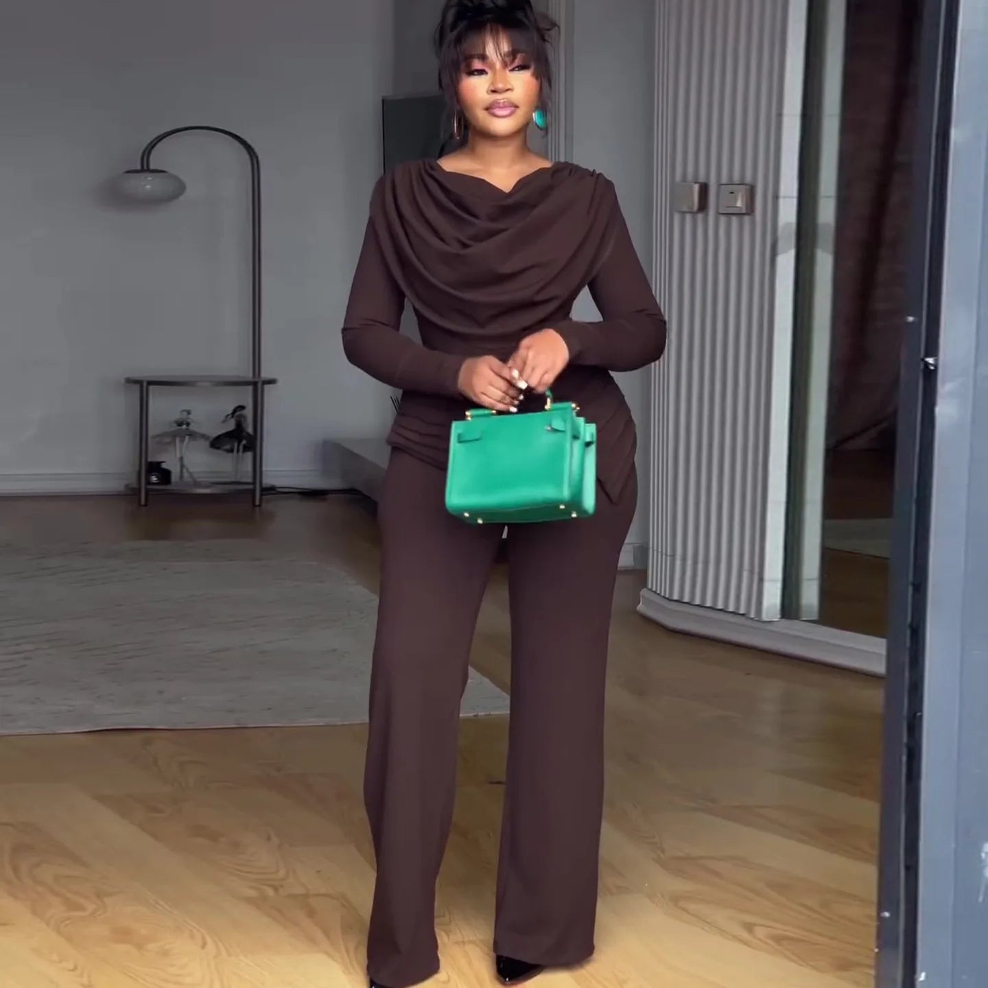 High Waist Flare Pants Jumpsuit — Zipper, Office Lady, Ankle-Length | KIMLUD