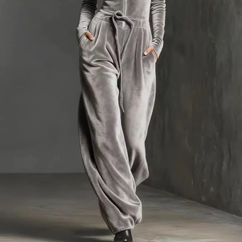 Jumpsuit – Half Zip Stand Collar Drawstring Waist – Velvet | KIMLUD