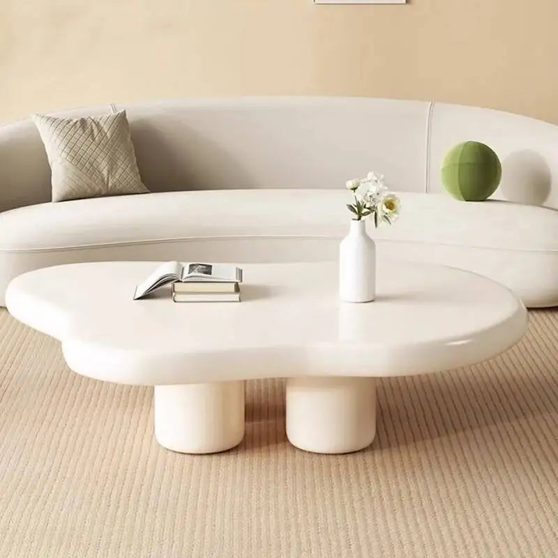Mid Century Wood Coffee Table Set With Storage Sculptural Design — White | KIMLUD
