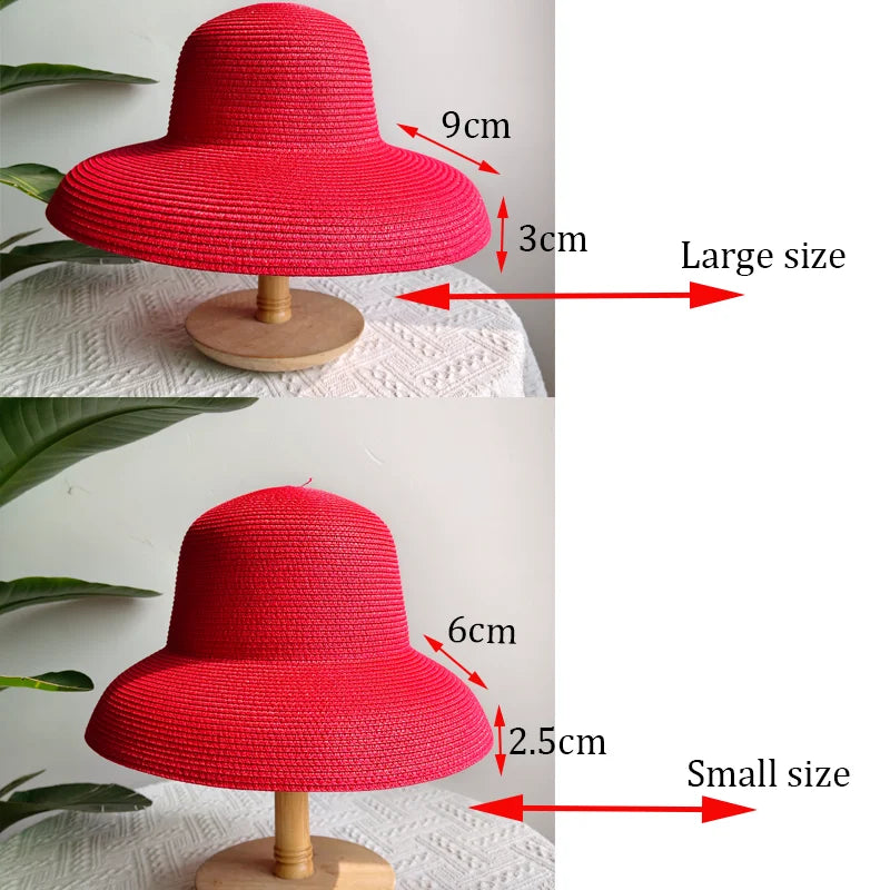 Straw Hepburn Sun Hat Wide Brim Foldable — Natural | KIMLUD