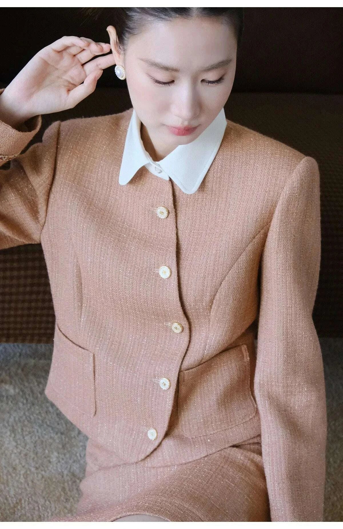 KIMLUD, XXNING Luxury Faion Set Women's Autumn Winter ort Coat Skirt Two-Piece Suit Ele Lady Sle Knot Design, KIMLUD Womens Clothes