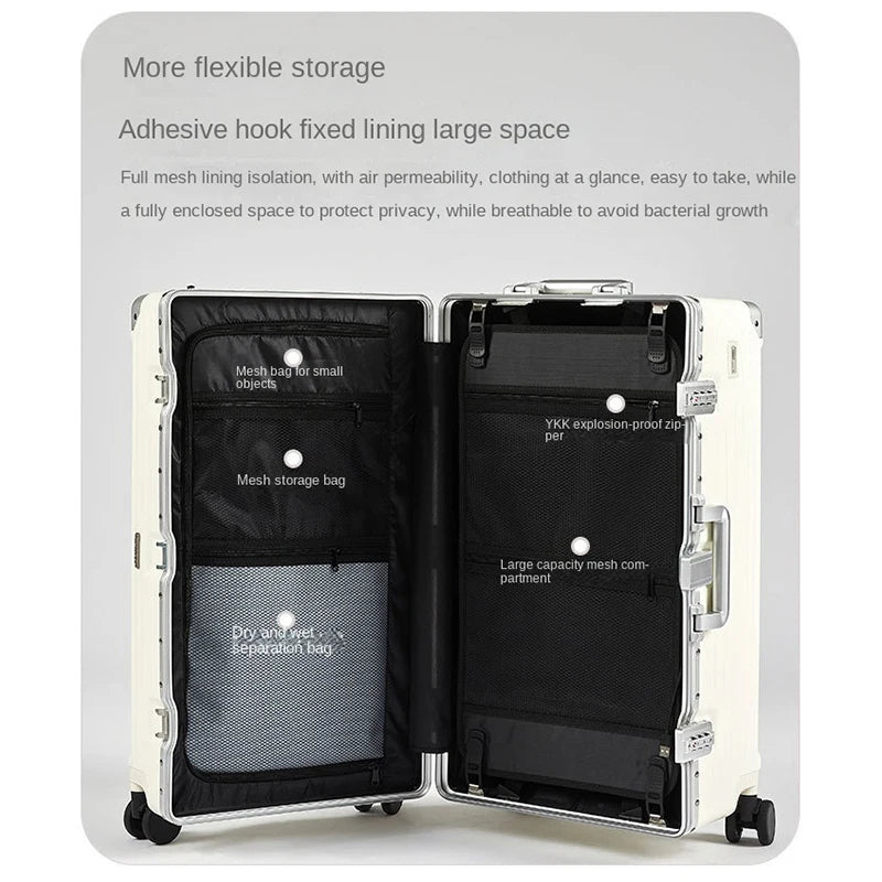 Aluminum Frame Suitcase 36 Inch Large Capacity — Silver | KIMLUD