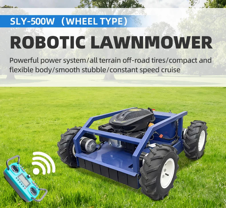 Powder-Coated Steel Robot Lawn Mower Remote-Controlled — Blue | KIMLUD