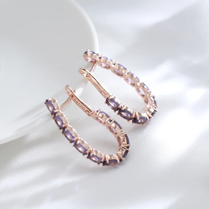 JULYDREAM Full Oval Purple Zircon 585 Gold Color Hoop Earrings Women Luxury Geometric Jewelry Party Wedding Accessories