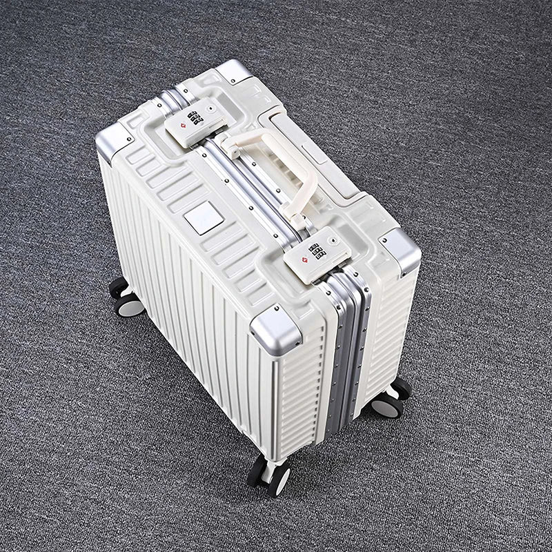 Aluminum Frame Carry-On Suitcase Sturdy PC Trolley Case — Black | KIMLUD