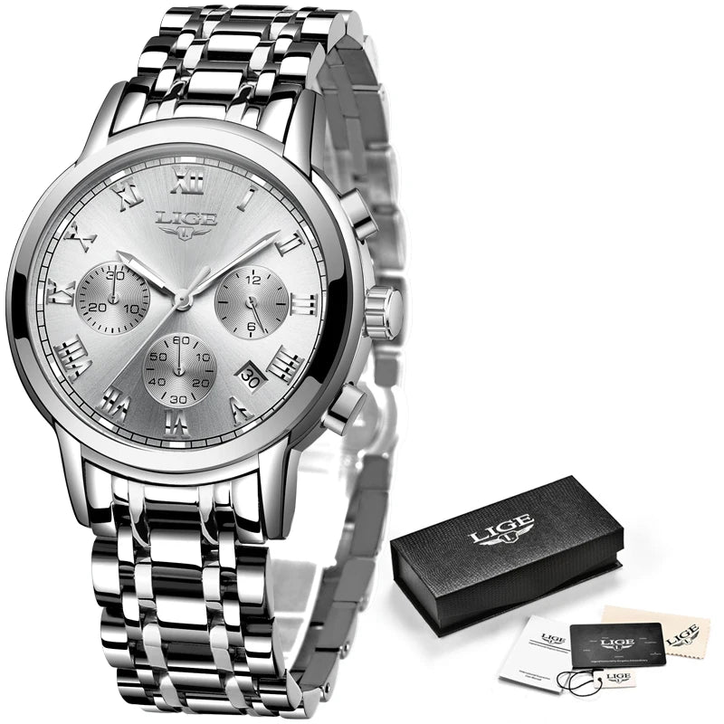 LIGE 2023 New Gold Watch Women Watches Ladies 30M Waterproof Steel Women's Bracelet Watches Female Clock Relogio Feminino+BOX