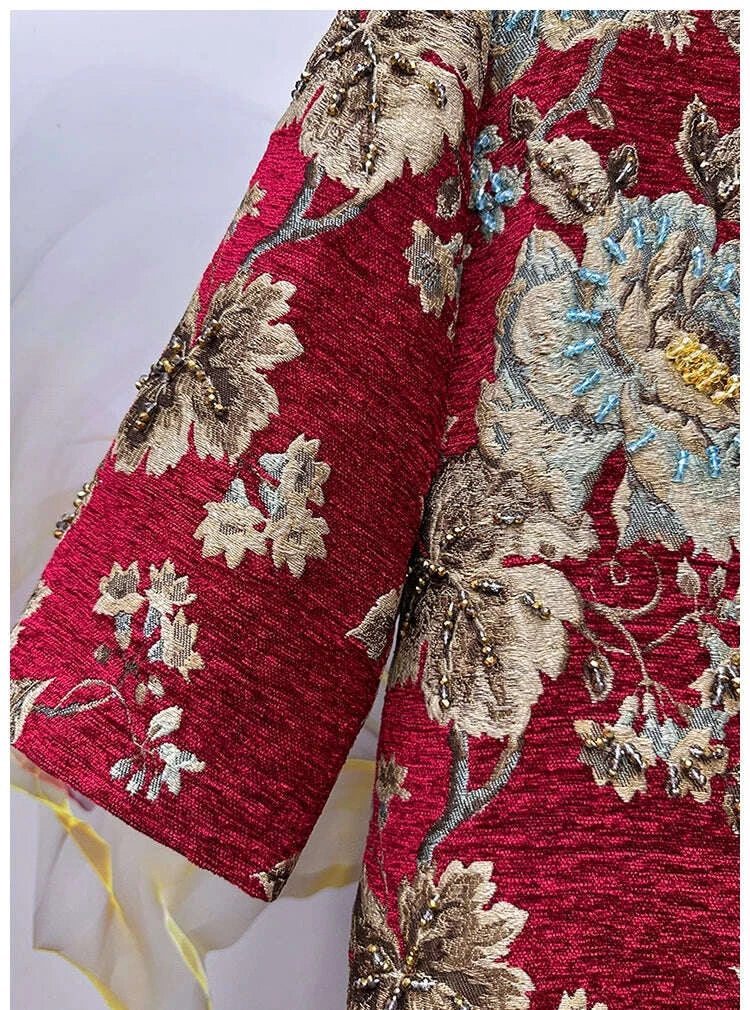 autumn-winter-new-womens-velvet-beaded-round-neck-34-sleeve-burgundy-mid-length-coat-chenille-texture-luxury-jacketkimludkimlud-35562238