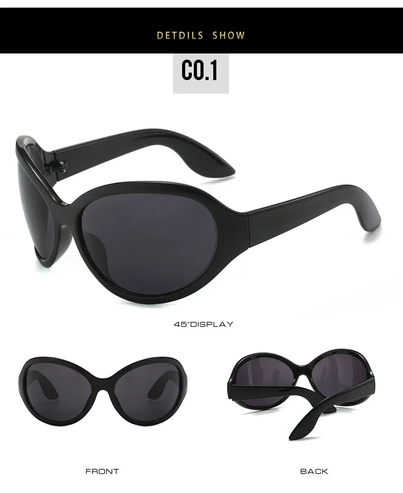 Oversized Punk Oval Sunglasses UV400 — Black | KIMLUD