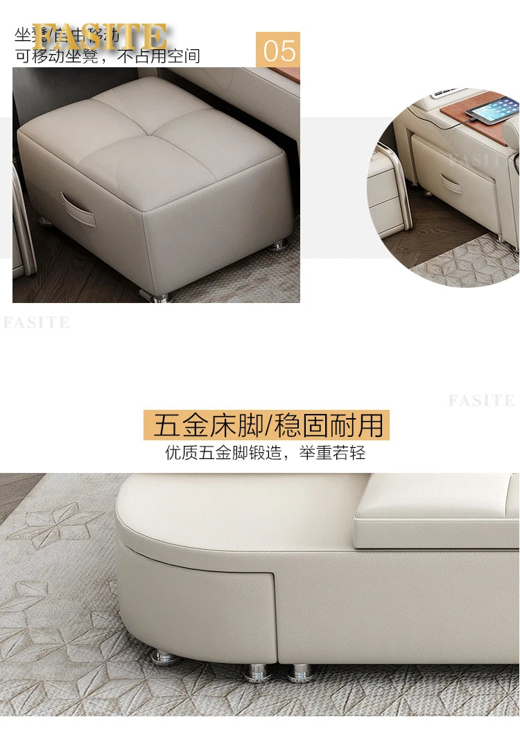 Genuine Leather Bed Tech Smart Multifunctional Massage, Bluetooth Speaker, Air Cleaner — White | KIMLUD