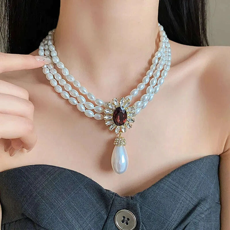 flower-inlaid-rhinestone-drop-pearl-necklace-earring-set-french-style-clavicle-chain-light-luxury-jewelry-sets-for-womenkimlud-womens-fashion-34624398