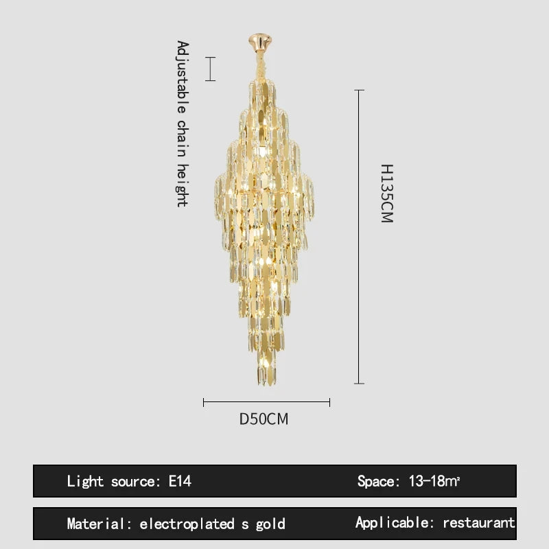Duplex Building Chandelier Villa Living Room Crystal Lamp Hotel Luxury Chandelier High-end Spiral Staircase Long Chandelier