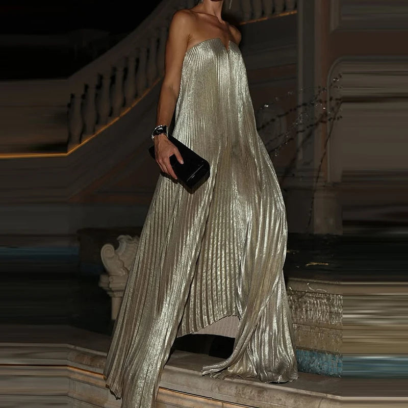 Polyester Backless Floor-Length Dress — Black | KIMLUD