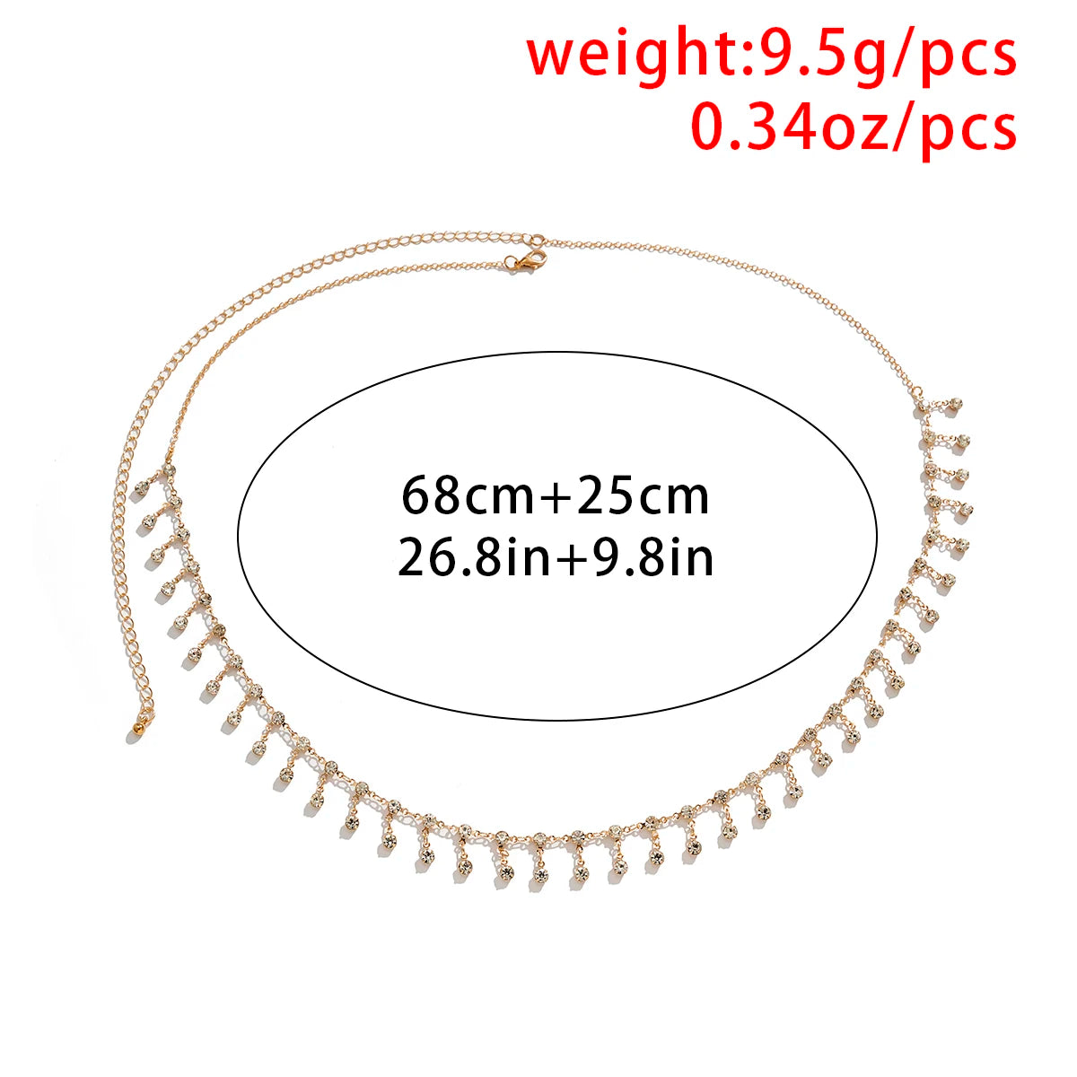 Gold-Tone Tassel Waist Chain Belt Zircon Rhinestone Embellishment — Gold | KIMLUD