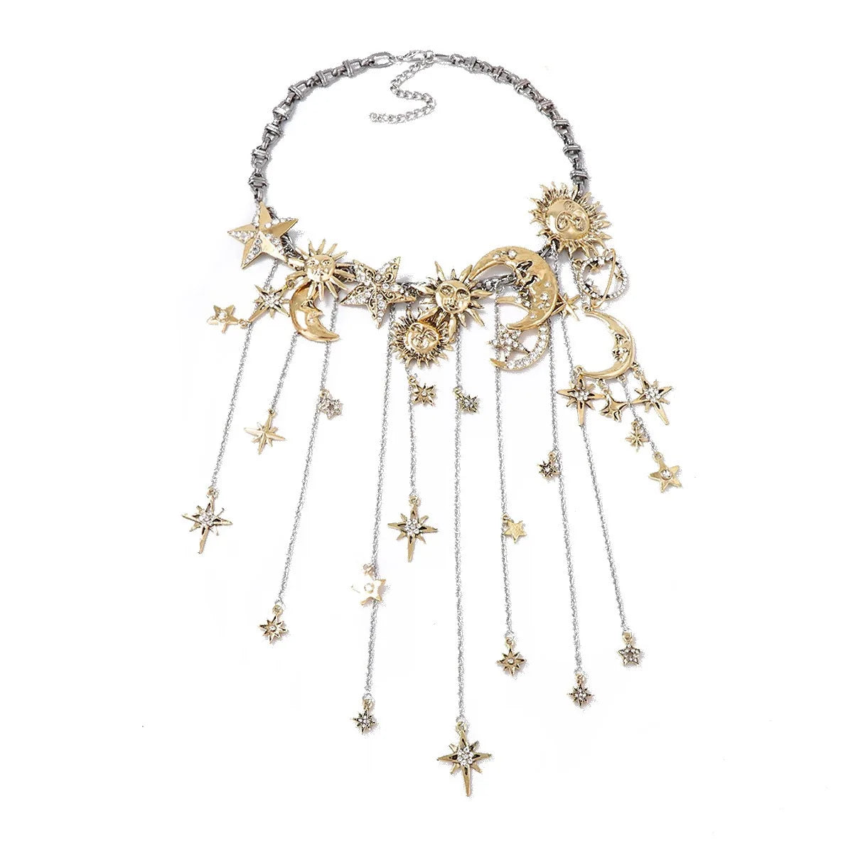 Necklace – Retro Stars Moon Tassels – Zinc Alloy | KIMLUD